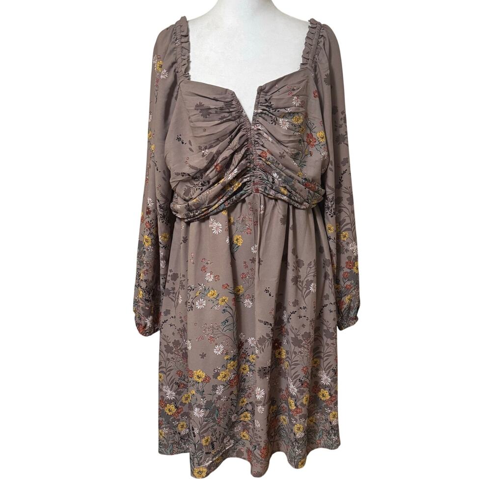 Maurices Floral Ruched Long Sleeve Dress Size XL - Picture 2 of 11